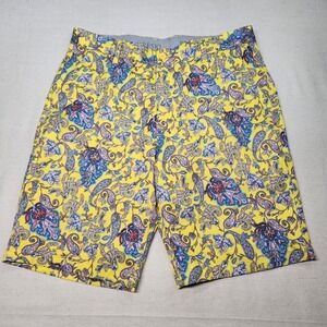 Mens Hreski Yellow Blue Paisley Performance Golf Shorts Loud All Over Print 34